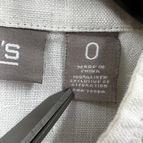 Chicos 100% Linen Jacket Womens 0 (SMALL) Open 3/4 Sleeve Pockets Collarless - Picture 11 of 14